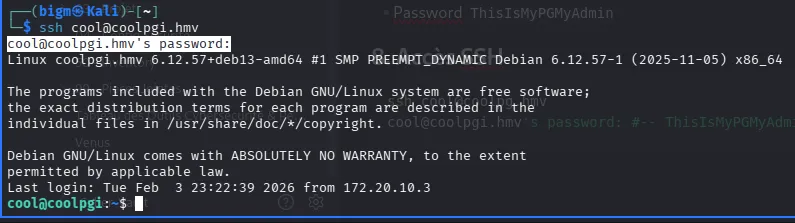 Connexion SSH réussie